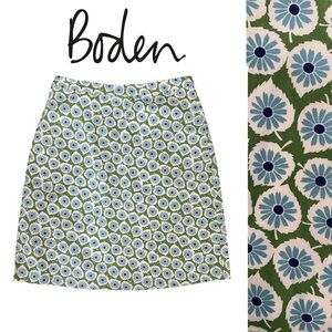 BODEN Green Blue Floral Print Cotton A-Line Mini Skirt Fully Lined Zipper Sz 10